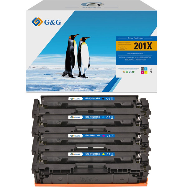 201X / 201A pack 4 toner G&G generico HP CF400X / CF400A, CF401X / CF401A, CF402X / CF402A, CF403X / CF403A