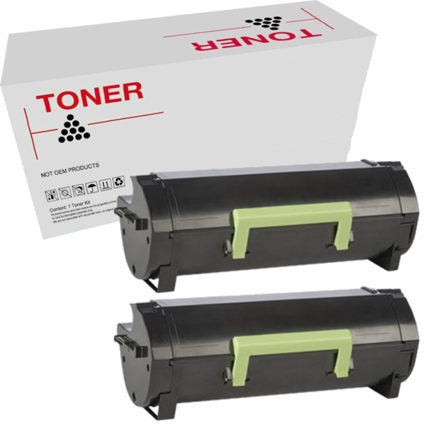 50F2X00 / 50F2X0E / 502X pack 2 toner generico Lexmark MS410 / MS415 / MS510 / MS610 alta qualidade