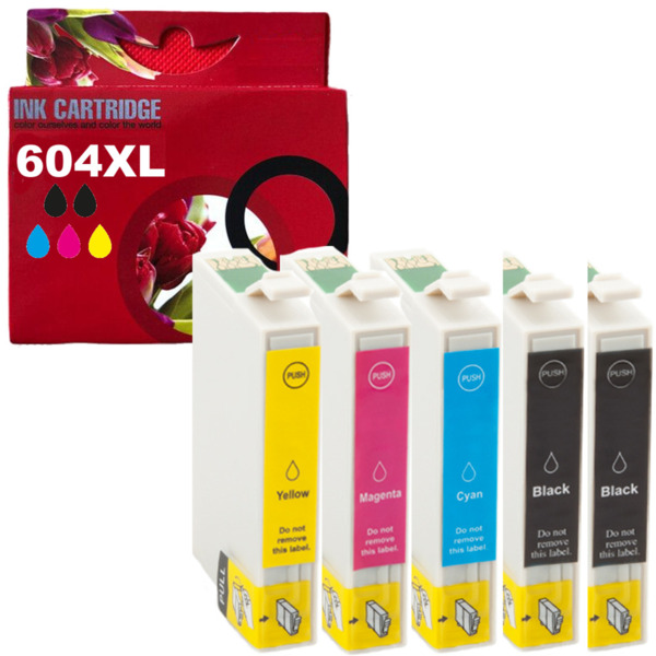 604XL pack 5 cartuchos de tinta compatible con Epson T10H1 T10H2 T10H3 T10H4.