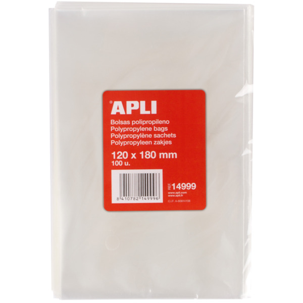 Apli Bolsas Polipropileno Transparente 120x180mm - Galga 120 - Alta Resistencia y Flexibilidad - Uso Alimenticio