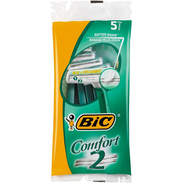 Bic Confort 2 Pack de 5 Maquinillas de Afeitar Desechables de 2 Hojas - Tira Lubricante con Aloe Vera