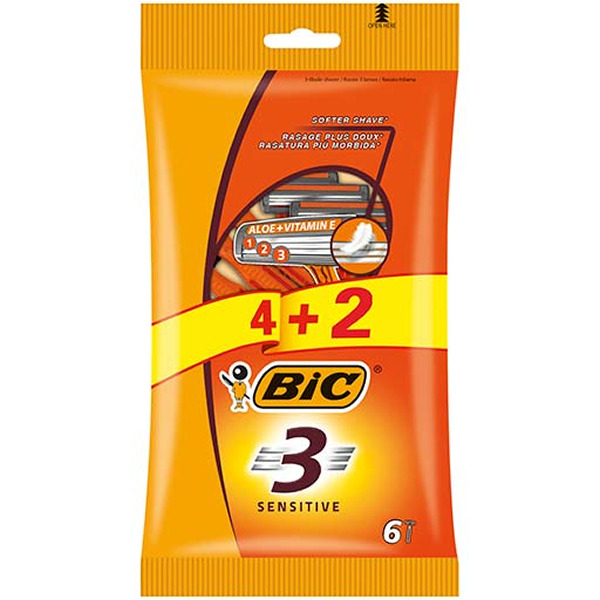 Bic Sensitive 3 Pack de 4+2 Maquinillas de Afeitar Desechables de 3 Hojas - Tira Lubricante con Aloe Vera