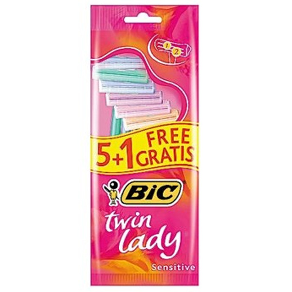 Bic Twin Lady Pack de 5+1 Maquinillas de Depilacion Desechables de 2 Hojas