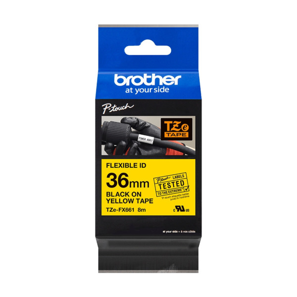 Brother TZeFX661 Cinta Laminada Flexible Original de Etiquetas - Texto negro sobre fondo amarillo - Ancho 36mm x 8 metros