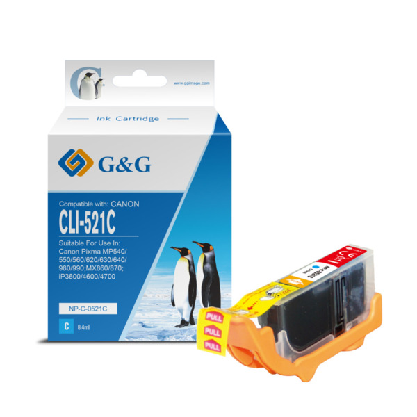 Compatible G&G Canon CLI521 Cyan Cartucho de Tinta Generico - Reemplaza 2934B001