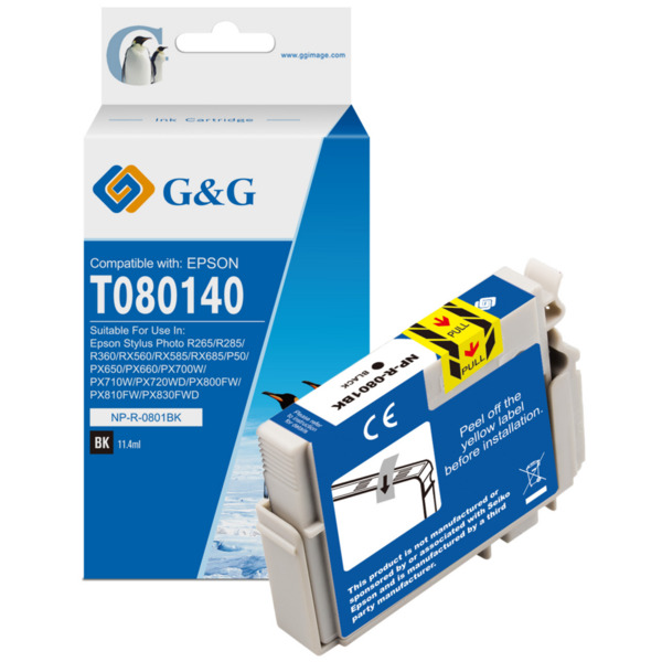 Compatible G&G Epson T0801 Negro Cartucho de Tinta Generico - Reemplaza C13T08014011