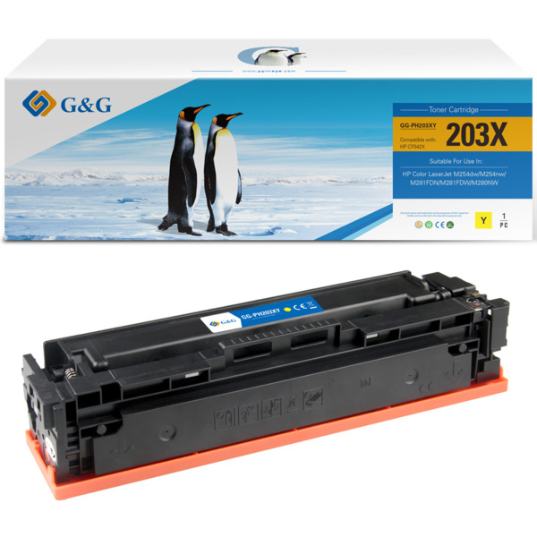 Compatible G&G HP CF542X/CF542A/CF402X/CF402A Amarillo Cartucho de Toner Generico - Reemplaza 203X/203A/201X/201A