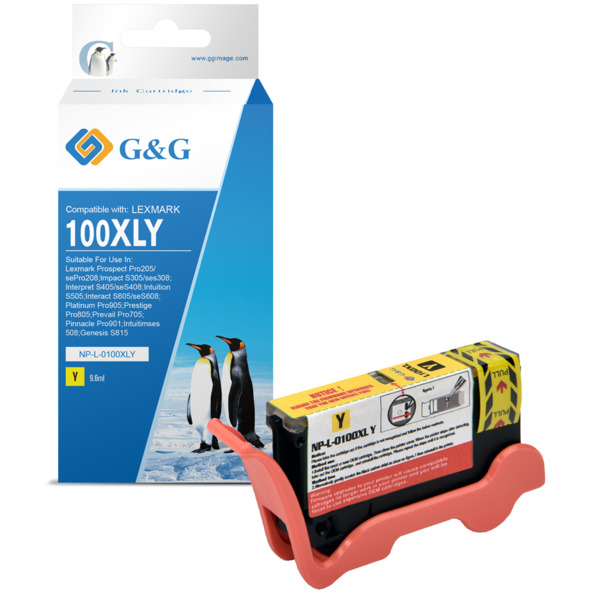 Compatible G&G Lexmark 100XL Amarillo Cartucho de Tinta Generico - Reemplaza 14N1071E/14N1095E/14N0902E/14N0922E