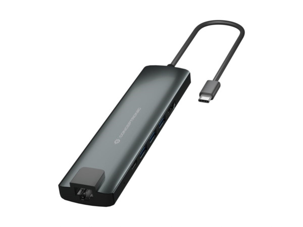 Conceptronic DONN06G 9 en 1 Estacion de Acoplamiento USB-C con 1x HDMI, 1x USB-C PD, 1x USB-C Datos, 3x USB 3.0, 1x SD, 1x Micro