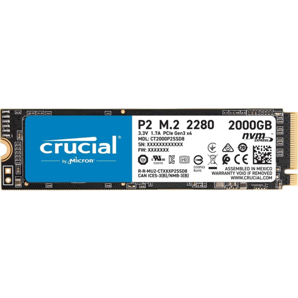 Crucial P2 Disco Duro Solido SSD M2 2TB M2 PCIe Gen3 NVMe