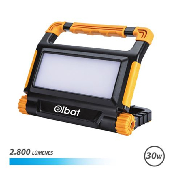 Elbat Foco Recargable 30W - Luz Fria, 6000K - 2800 Lumenes - Bateria 3.7V / 8000Mah - Recargable con Cable USB - Cable de Carga