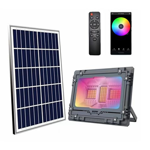 Elbat Foco Solar Led RGB 100W - 780LM - Bluetooth - Bateria 5V/12AH - Control Remoto - IP67