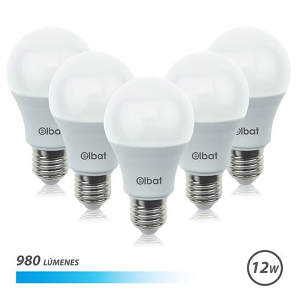 Elbat Pack de 5 Bombillas LED A60 12W E27 980lm - 6500K Luz Fria