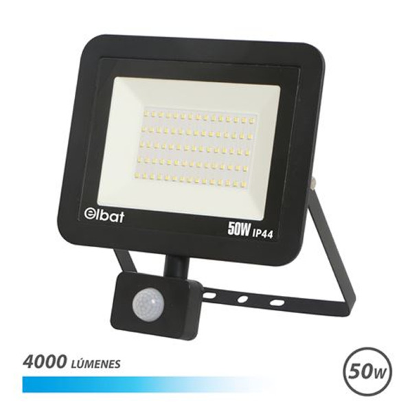 Elbat Serie Slim Foco Led 50W con Sensor de Movimiento 4000lm - 6500K Luz Fria - IP65