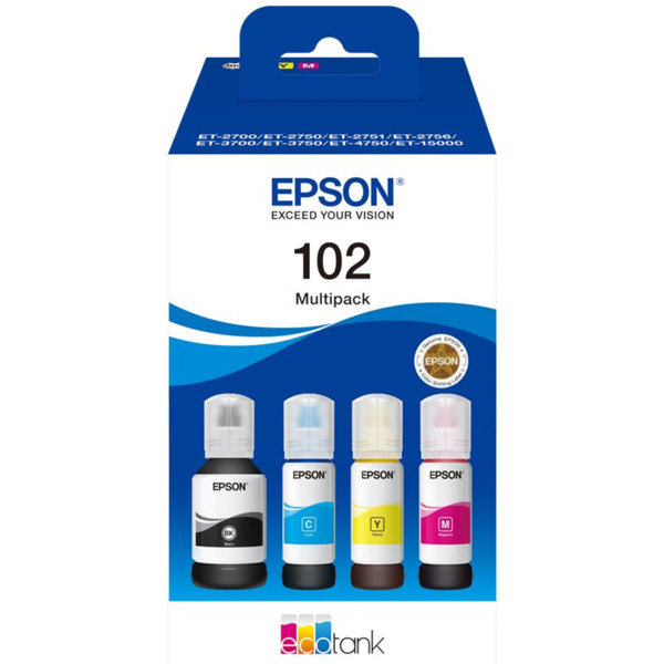 Epson 102 Pack de 4 Botellas de Tinta Originales - C13T03R640