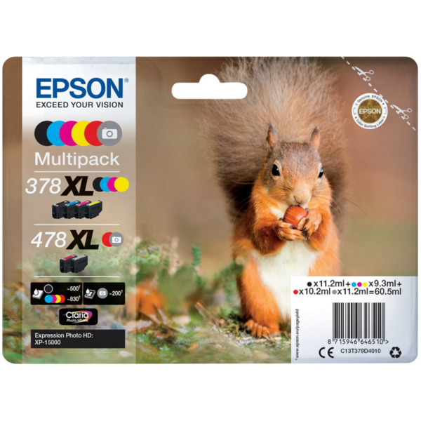 Epson 378XL/478XL Pack de 6 Cartuchos de Tinta Originales - C13T379D4010