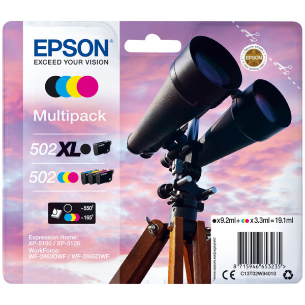 Epson 502XL/502 Pack de 4 Cartuchos de Tinta Originales - C13T02W94010