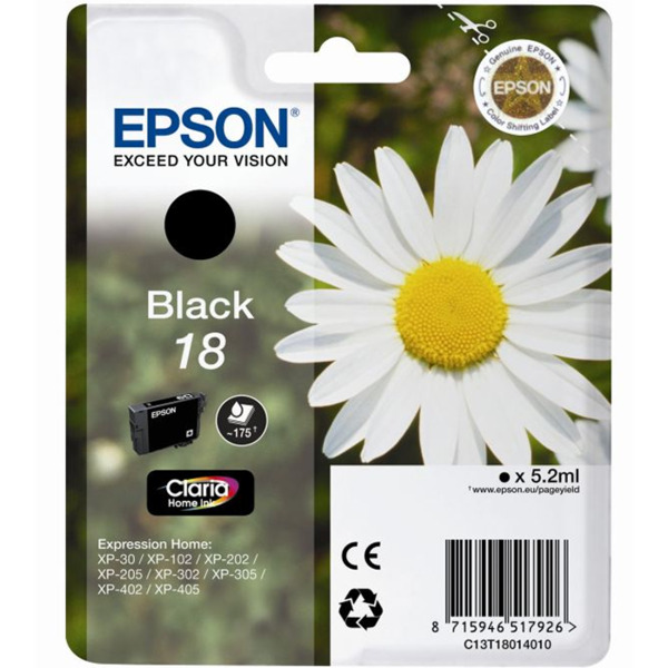 Epson T1801 (18) Negro Cartucho de Tinta Original - C13T18014012