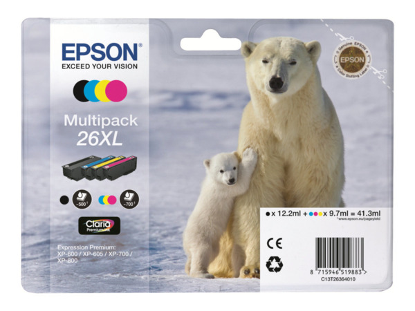 Epson T2636 (26XL) Pack de 4 Cartuchos de Tinta Originales - C13T26364010