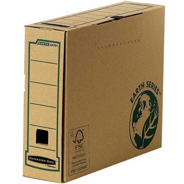 Fellowes Bankers Box Earth Caja de Archivo Definitivo A4 80mm - Montaje Manual - Carton Reciclado Certificacion FSC - Color Marr