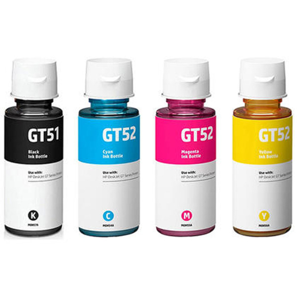 GT51/GT52 Pack 4 Botellas de tinteiro generico HP GT51/GT52 para DeskJ GT5810, GT5820, Ink Tank 110, 115, 116, 118…