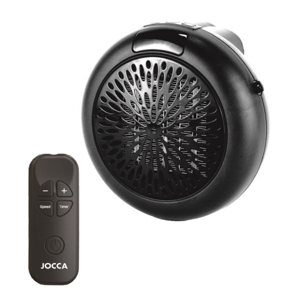 Jocca Mini Calefactor Electrico 600W - Sin Cable - 2 Velocidades - Temporizador Porgramable hasta 12 Horas - Termostato Ajustabl