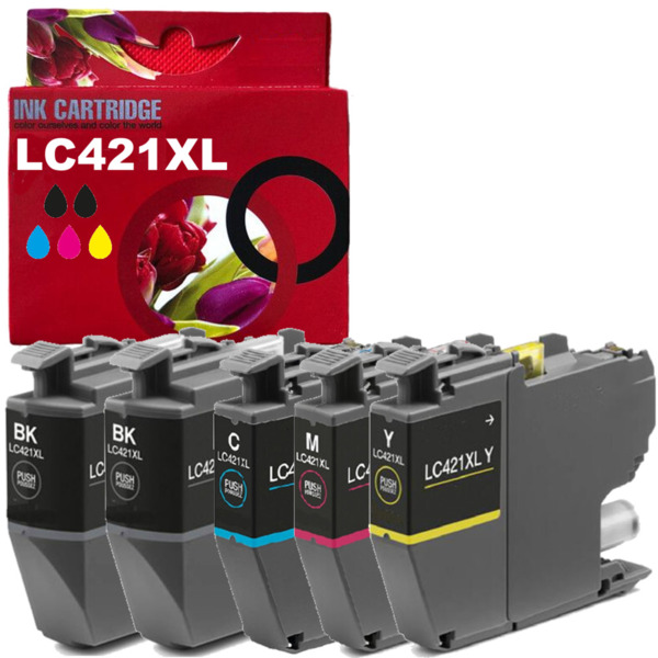 LC421XL pack 5 cartuchos de tinta compatible con Brother LC421XLBK LC421XLC LC421XLM LC421XLY