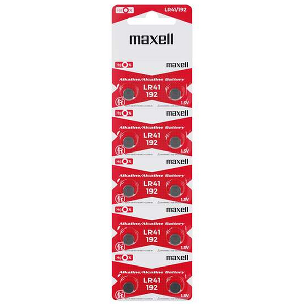 Maxell Pack de 10 Pilas Alcalinas de Boton LR41 1.5V