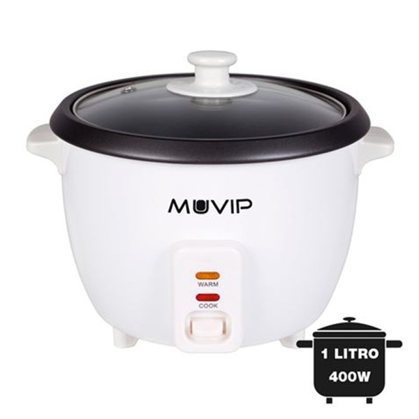 Muvip Arrocera - Capacidad 1 Litro - Potencia 400W - Sistema de Coccion y Calentamiento - Recipiente Interior Antiadherente - Ta