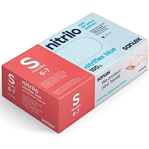 Santex Nitriflex Blue Pack de 100 Guantes de Nitrilo para Examen Talla S - 3.5 gramos - Sin Polvo - Libre de Latex - No Esterile