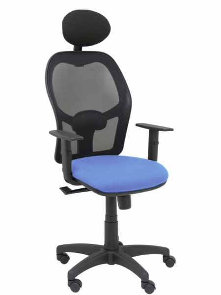 Silla Alocén malla negra asiento bali azul claro brazos regulables cabecero fijo