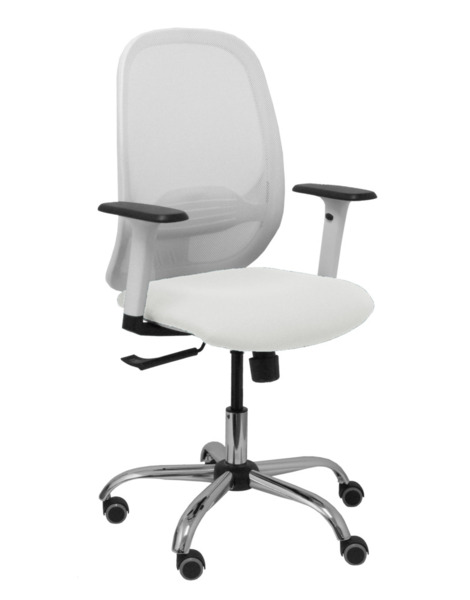 Silla Cilanco blanca malla blanca asiento bali blanco brazo regulable base cromada ruedas de parqué (1)