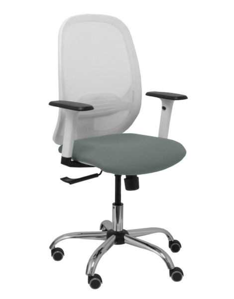 Silla Cilanco blanca malla blanca asiento bali gris brazo regulable base cromada ruedas de parqué