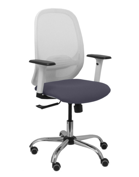 Silla Cilanco blanca malla blanca asiento bali gris oscuro brazo regulable base cromada ruedas de parqué (1)