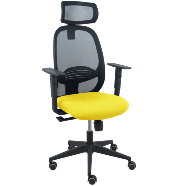 Silla Cilanco negra malla negra asiento bali amarillo brazo regulable cabecero regulable