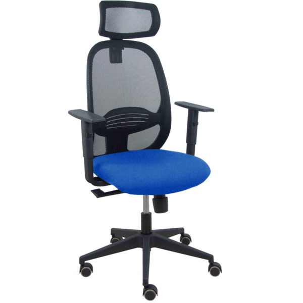 Silla Cilanco negra malla negra asiento bali azul brazo regulable cabecero regulable