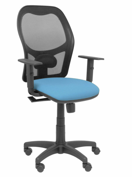 Silla de oficina Alocén malla negra asiento bali azul brazos regulables (1)