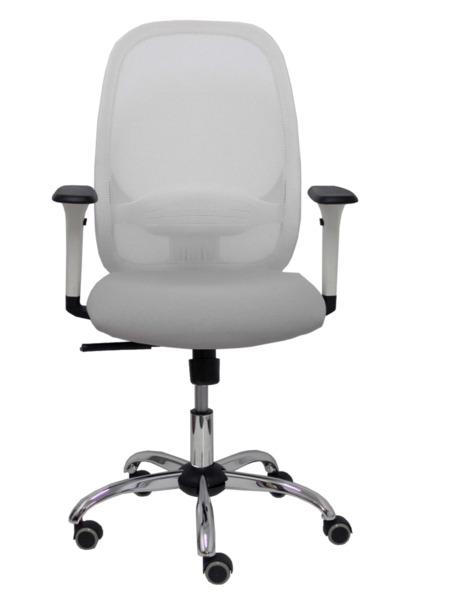 Silla de oficina Cilanco blanca malla blanca asiento bali gris brazo regulable base cromada ruedas de parqué (2)