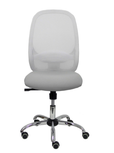 Silla de oficina Cilanco blanca malla blanca asiento bali gris claro base cromada ruedas de parque (2)