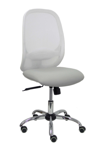 Silla de oficina Cilanco blanca malla blanca asiento bali gris claro base cromada ruedas de parque