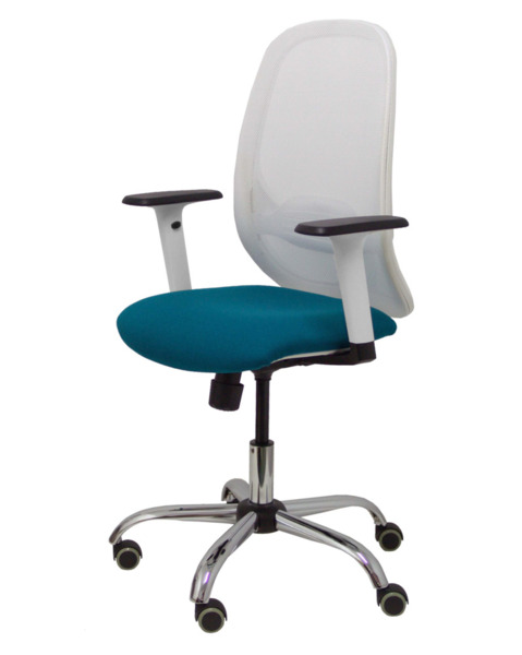 Silla de oficina Cilanco blanca malla blanca asiento bali verde brazo regulable base cromada ruedas de parqué (3)