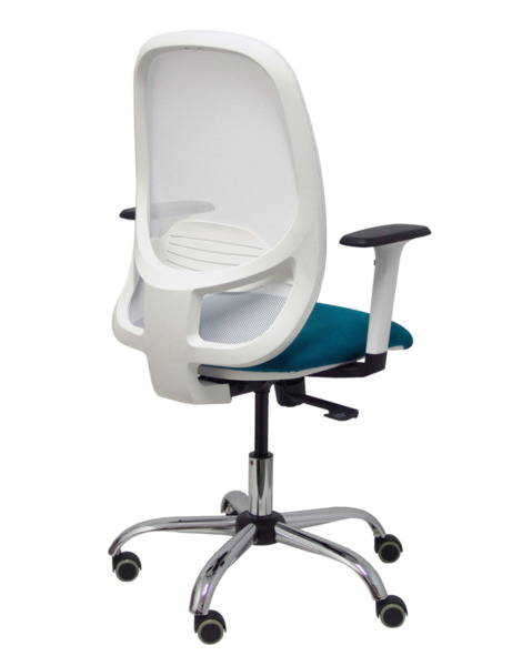 Silla de oficina Cilanco blanca malla blanca asiento bali verde brazo regulable base cromada ruedas de parqué (7)