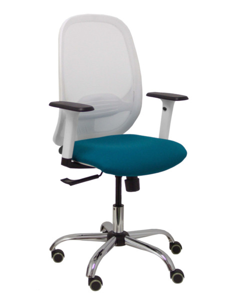 Silla de oficina Cilanco blanca malla blanca asiento bali verde brazo regulable base cromada ruedas de parqué