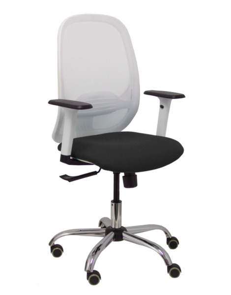 Silla de oficina Cilanco blanca malla blanca asiento similpiel negro brazo reg. base cromada RP