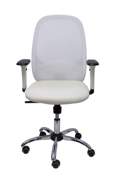 Silla de oficina Cilanco blanca malla blanca asto similpiel blanco brazo reg. base crom RP (2)