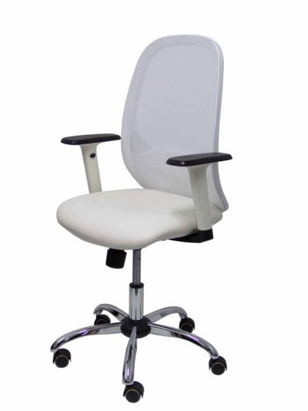 Silla de oficina Cilanco blanca malla blanca asto similpiel blanco brazo reg. base crom RP (3)