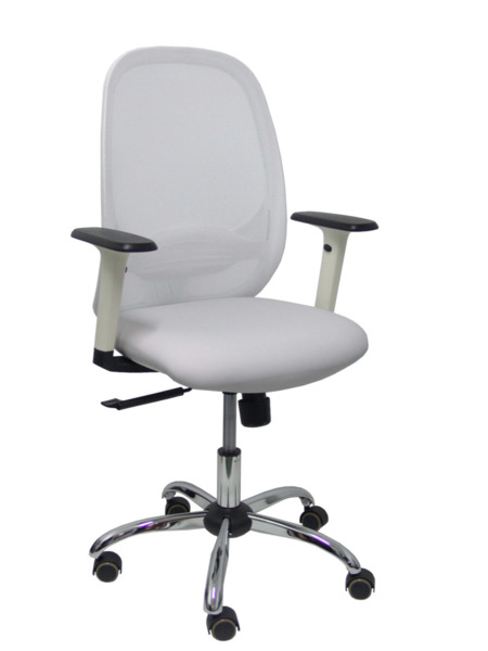 Silla de oficina Cilanco blanca malla blanca asto similpiel gris brazo reg. base crom RP (1)