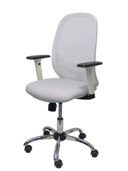 Silla de oficina Cilanco blanca malla blanca asto similpiel gris brazo reg. base crom RP (3)