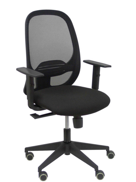 Silla de oficina Cilanco negra malla negra asiento similpiel negro brazo regulable. (1)