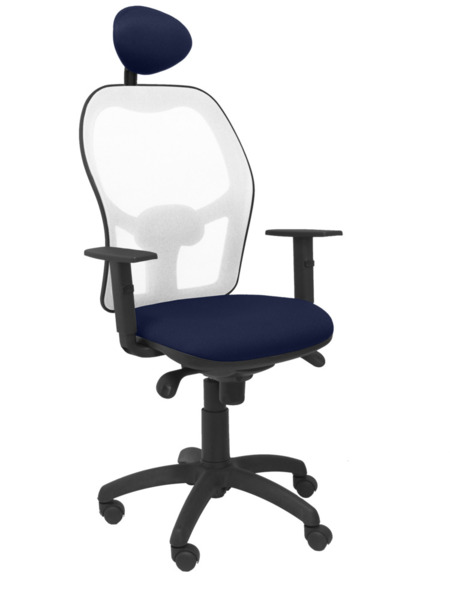 Silla de oficina Jorquera malla blanca asiento bali azul marino con cabecero fijo (1)